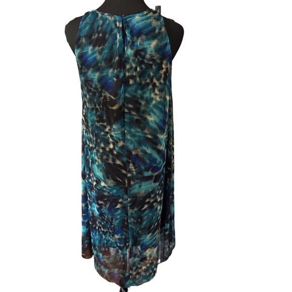 London Times green black blue sleeveless sheath dress size 2 - Picture 2 of 6